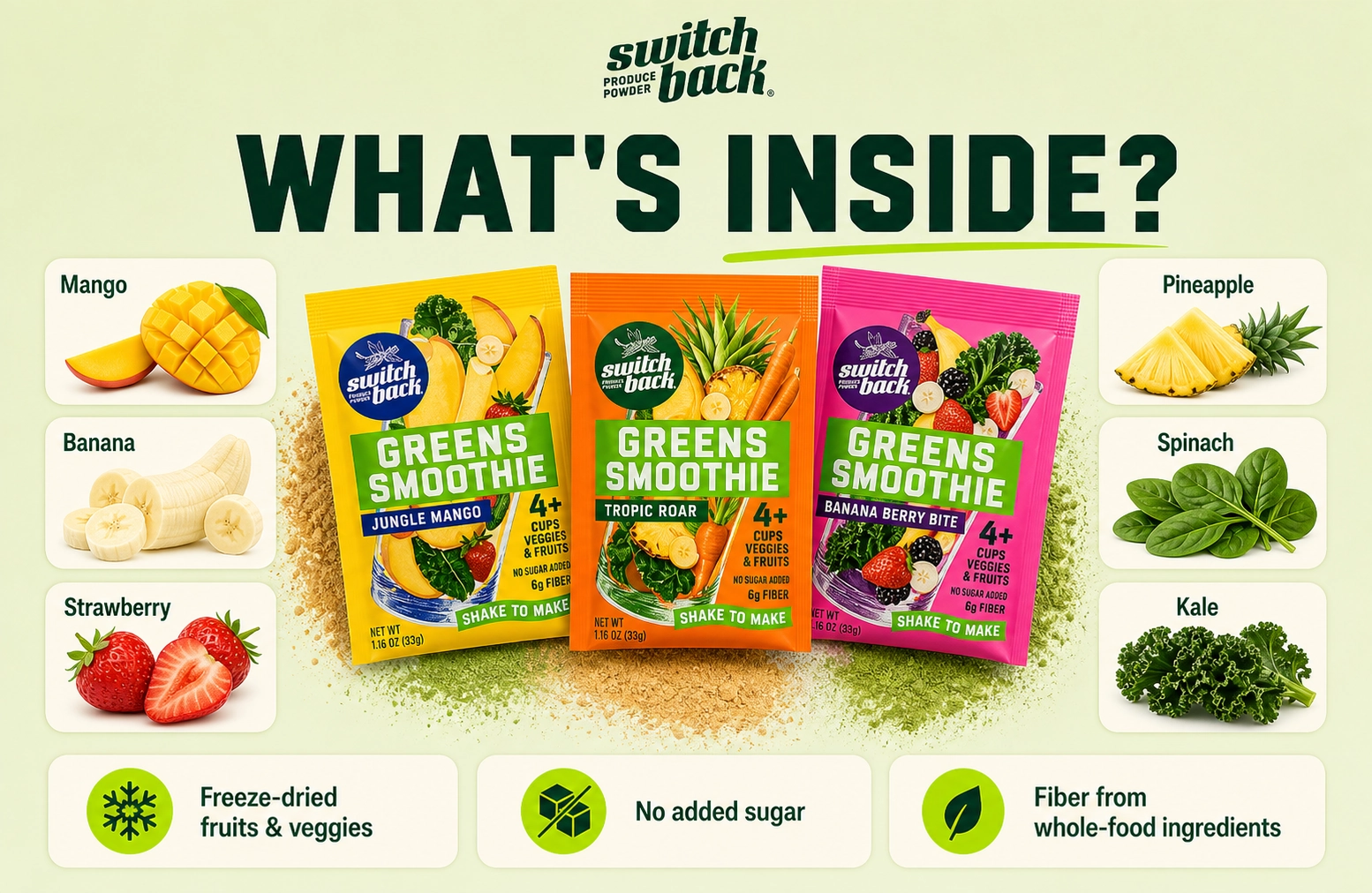 Switchback what is inside proof with fruits, vegetables, natural fiber, and whole food vitamins and minerals