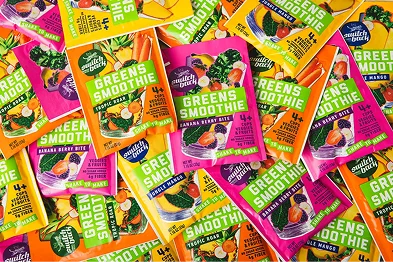 Switchback smoothie packets arranged from above
